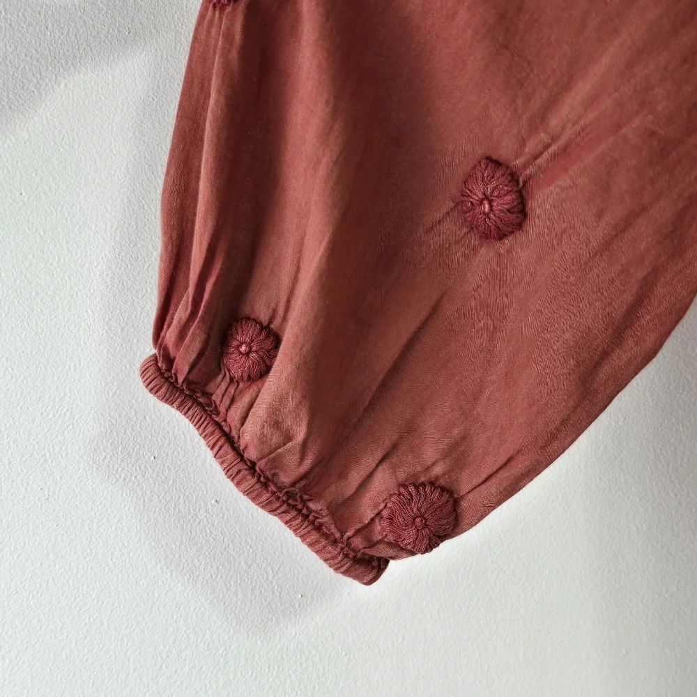 NWT Kyla Seo Caite Sz S Paloma Embroidered Cotton Blouse Top Terracota Boho - Picture 5 of 16